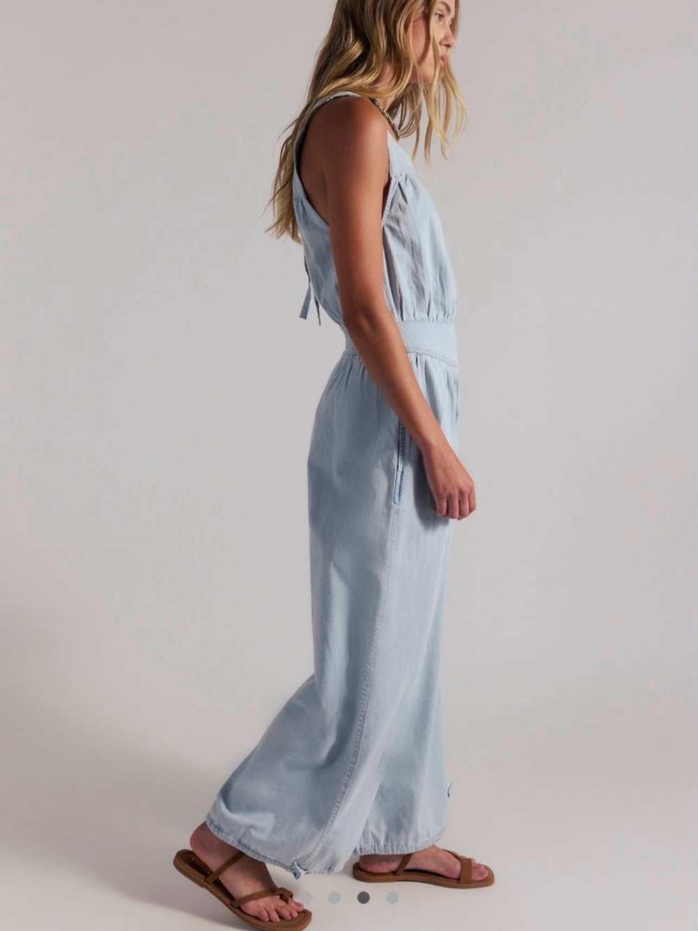 Free People Light Blue Denim Wide-Leg Overalls/Jumpsuit - Picture 3 of 11
